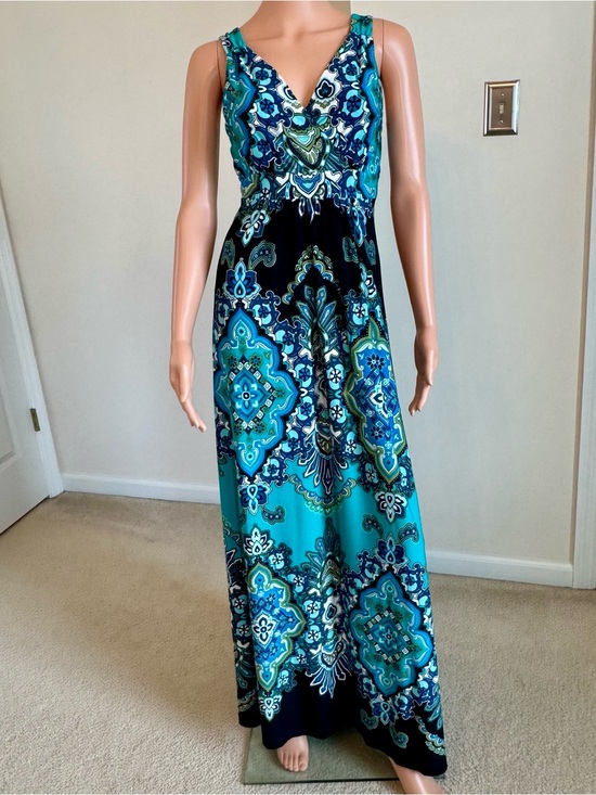 Apt. 9 Dresses & Skirts - Maxi Flowy Summer Sundress Black & Teal Ombre Paisley Boho Festival Large